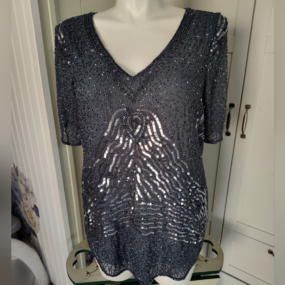 Fair child Vintage Sequin Top Extra Large 14-16 Dark Gray Excellent Condition